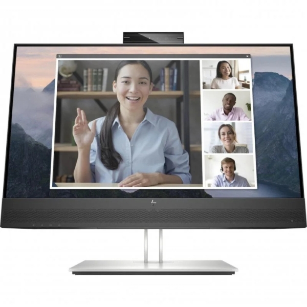 HP E24MV G4 Monitor 23.8" LED IPS FullHD 60Hz - Respuesta 5ms - Altavoces 4W - Ajustable en Altura, Giratorio e Inclinable - HDMI, Displayport, VGA, Hub USB - Webcam - VESA 100x100mm - Color Negro/Plata