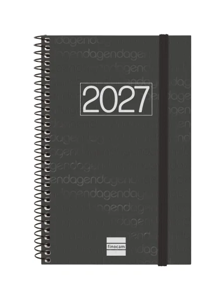 Finocam Espiral Basics Year Agenda - Anual 2027 - Semana Vista Horizontal - Formato E5 - 117x181mm - Espiral - Tapa de Polipropileno - Esquinas Microperforadas - Papel de 80g/m2 - Color Negro