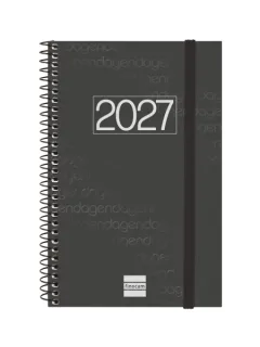 Finocam Espiral Basics Year Agenda - Anual 2027 - Semana Vista Horizontal - Formato E5 - 117x181mm - Espiral - Tapa de Polipropileno - Esquinas Microperforadas - Papel de 80g/m2 - Color Negr