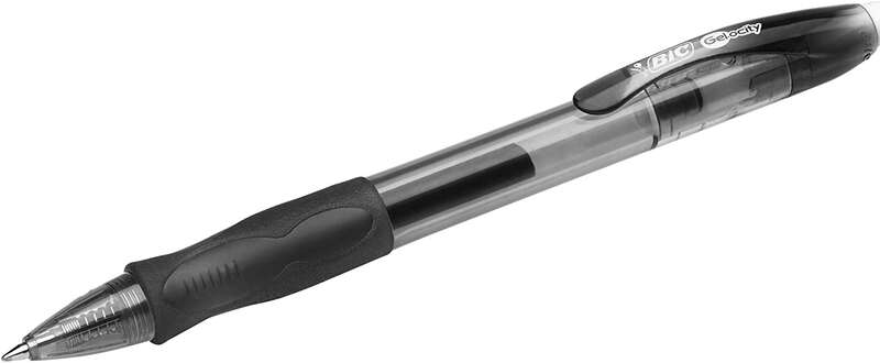 Bic Gel-ocity Original Boligrafo de Tinta Gel Retractil - Punta Media de 0.7mm - Recargable - Grip de Goma - Clip de Plastico - Color Negro · Pack de 12 uds.