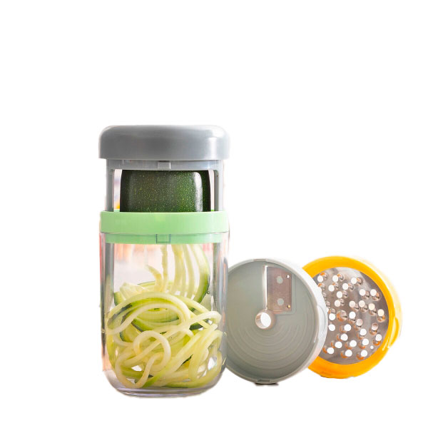 Innovagoods Vigizer Cortador de Verduras en Espiral y Rallador - 3 Tipos de Corte - Libre de BPA - Compacto y Desmontable - Incluye Protector de Dedos - Facil Limpieza - Incluye Recetario -