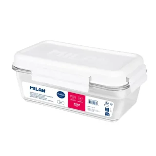 Milan Coleccion Nata 624 Fiambrera Hermetica de Tritan Rectangular 1.2L - Apta para Microondas, Lavavajillas y Congelador - Libre de BPA - Medidas 23x12,5x9,2cm - Color Transparente/Blanco
