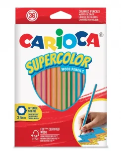 Carioca Supercolor Pack de 36 Lapices de Colores - Cuerpo de Madera Hexagonal - Colores Intensos y Gran Opacidad - Mina de 3.3mm - Colores Surtidos