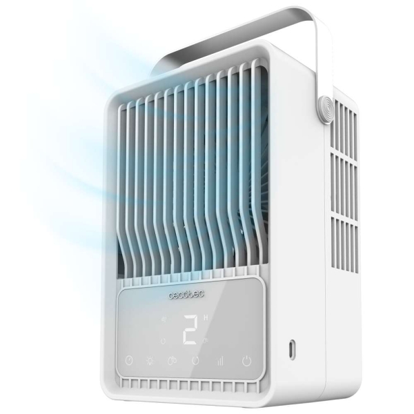 Cecotec EnergySilence 500 DeskChill Smart Climatizador Portatil Compacto - Deposito 500ml - Tactil - Luz LED Multicolor - Temporizador - 3 Velocidades de Aire - Asa para Transporte - Color B