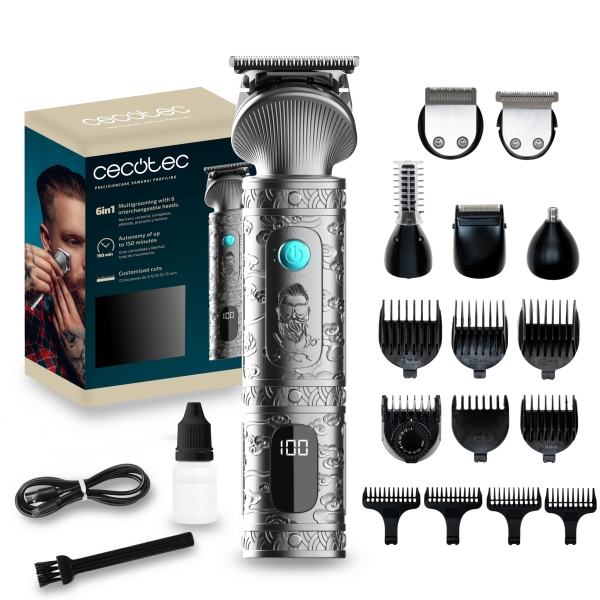 Cecotec PrecisionCare Samurai Profiling Afeitadora Recortadora 6 en 1 con Base - Autonomia 170min - Incluye Accesorios - Cuchillas Acero Inoxidable - Cabezales Incluidos - Incluye Peines Gui