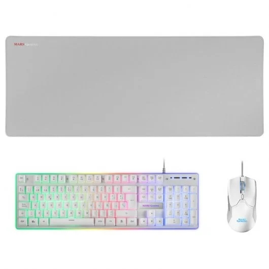 Mars Gaming Pack 3 en 1 de Teclado Tecnologia Hibrida H-Mech, Antighosting USB RGB + Raton 10000dpi USB RGB + Alfombrilla 800x300x4mm