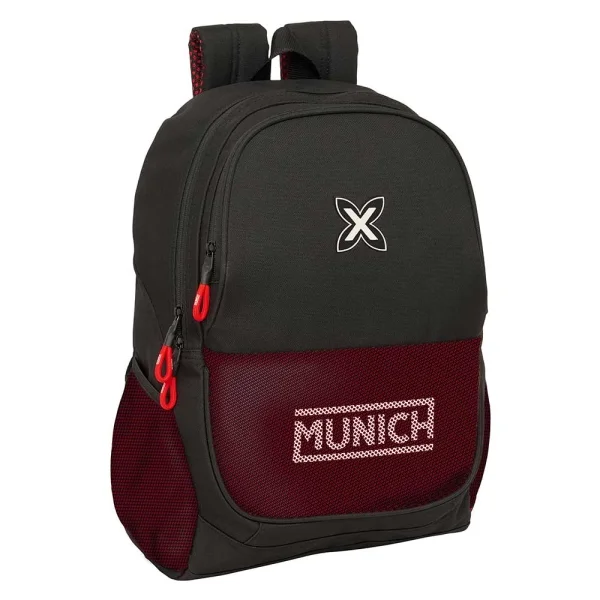 Safta Munich Vulcan Mochila Adaptable a Carro - Bolsillos Laterales - Dos Compartimentos - Cremalleras Dobles - Hombreras Acolchadas - Asa Superior - 23L - 320x160x440mm - Color Negro y Rojo