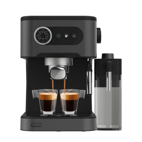 Cecotec Power Espresso 20 Pro Latte Cafetera Espresso - Capacidad 1.5L - Presion 20bar - Deposito de 550ml - Vaporizador - Calientatazas - Tanque de Leche - Pantalla con Botones - Color Negr