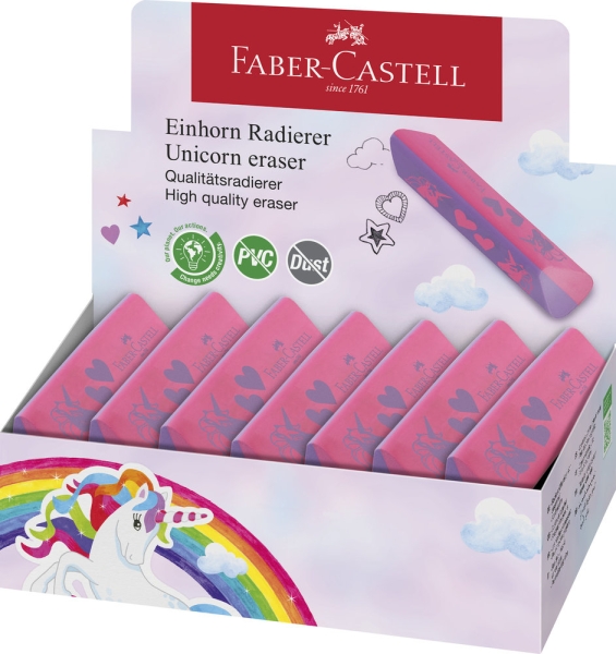 Faber-Castell Unicornio Goma de Borrar sin PVC - Forma Triangular Ergonomica - Sin Residuos - Borrado Limpio y Facil · Pack de 15 uds.