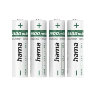 Hama Pack de 4 Pilas Recargables AA - NiMH - Voltaje 1.2V - 2500mAh - Color Blanco