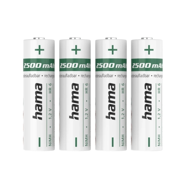 Hama Pack de 4 Pilas Recargables AA - NiMH - Voltaje 1.2V - 2500mAh - Color Blanco