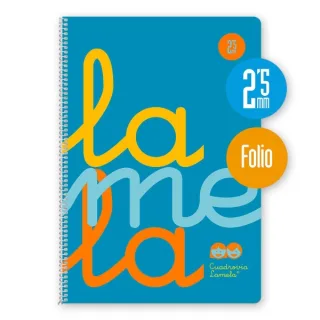 Lamela Cuaderno Espiral con 80 Hojas de 90g/m2 con Margen - Formato Folio - Pauta Cuadrovia de 2.5mm - Cubierta de Polipropileno - Papel Offset Blanco Extra - Color Azul Fluorescente