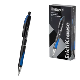ErichKrause MEGAPOLIS Concept Portaminas - Mina HB de 0.9mm - Agarre de Goma - Pinza - Cuerpo Redondo - Ergonomico - Color Negro · Pack de 12 uds.