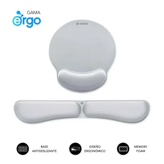 Subblim Pack Ergo MemoryFlex Alfombrilla Ergonomica para Raton y Reposamuñecas Teclado - Espuma Elastica - Microtexturizada Impermeable - Base Antideslizante - Color Plata