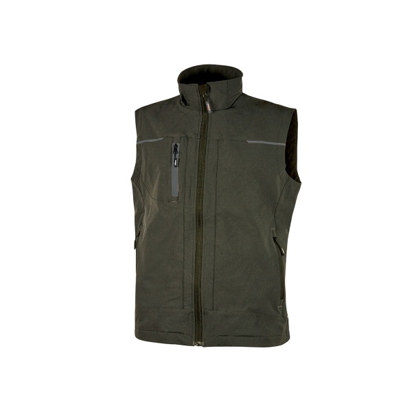 Upower Saturn Chaleco de Tela Resistente - Talla 2XL - Suave, Repelente al Agua, Transpirable, Multiples Bolsillos, Detalles Reflectantes, Proteccion DPI1 - Color Verde Oscuro