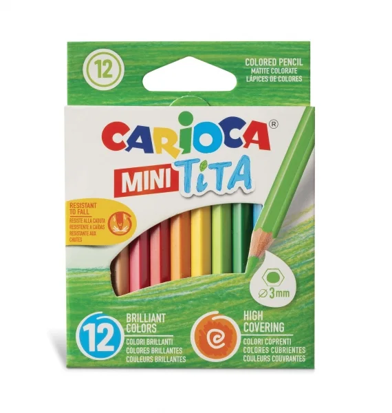 Carioca Tita Pack de 12 Mini Lapices Hexagonales de Resina - Mina Ø 3mm - Colores Brillantes y Lavables - Escritura Blanda - No Se Astilla si Se Rompe - Colores Surtidos