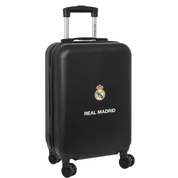 Safta Real Madrid Maleta Trolley de Cabina 20" Rigida - Candado - Asa Telescopica de PVC con Goma - 4 Ruedas 360º - 34.5x55x20cm - Color Negro