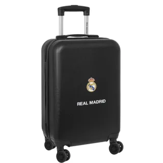 Safta Real Madrid Maleta Trolley de Cabina 20" Rigida - Candado - Asa Telescopica de PVC con Goma - 4 Ruedas 360º - 34.5x55x20cm - Color Negro