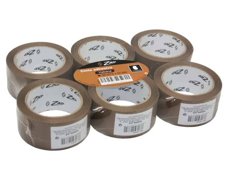 Zap Pack de 6 Precintos de Embalaje 50mm x 66m - Polipropileno 55 micras - Color Marron