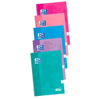 Oxford School Write&Erase Cuaderno Espiral 80 Hojas Cuadricula 4x4 con Margen - Tapa Extradura - Colores Surtidos · Pack de 5 uds.