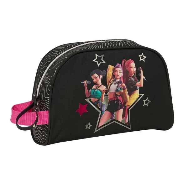 Safta K-Pop Demon Hunters Energy Neceser - Adaptable a Carro - Asa de Mano Lateral - Bolsillo Interior con Cremallera - 28x18x10cm - Color Negro y Rosa