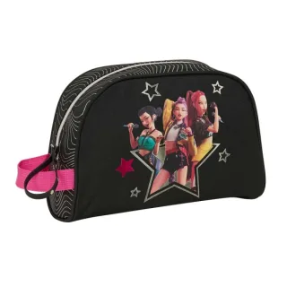 Safta K-Pop Demon Hunters Energy Neceser - Adaptable a Carro - Asa de Mano Lateral - Bolsillo Interior con Cremallera - 28x18x10cm - Color Negro y Rosa