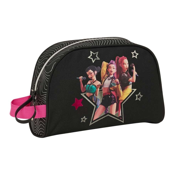Safta K-Pop Demon Hunters Energy Neceser - Adaptable a Carro - Asa de Mano Lateral - Bolsillo Interior con Cremallera - 28x18x10cm - Color Negro y Rosa