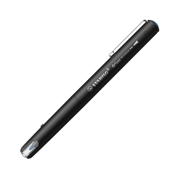 Stabilo Dr!ver Rotulador de Punta Media 0.8mm - Tinta a Prueba de Manchas, Inodora y con Base al Agua - Fabricado con 94% de Bioplastico - Color Azul · Pack de 5 uds.