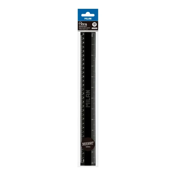 Milan Shadow Regla de 30cm - Plastico Rigido - Opaca - Centimetros y Pulgadas - Color Negro