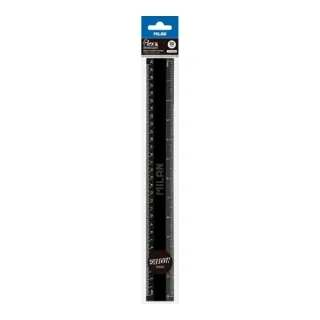 Milan Shadow Regla de 30cm - Plastico Rigido - Opaca - Centimetros y Pulgadas - Color Negro