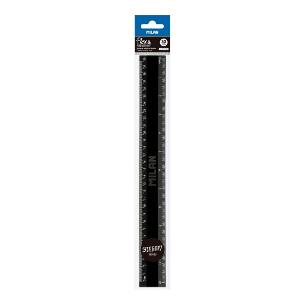 Milan Shadow Regla de 30cm - Plastico Rigido - Opaca - Centimetros y Pulgadas - Color Negro