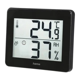 Hama Medidor de Temperatura y Humedad para Interior - Pantalla Digital - Indicador de Confort - Permite Colgar en Pared - 10x1.1x8.2cm - Color Negro