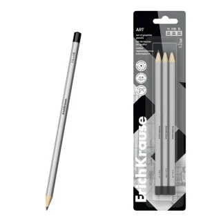 ErichKrause Art Pack de 3 Lapices de Grafito - Durezas Surtidas H, HB y B - Cuerpo Hexagonal - Mina Resistente - Color Plata
