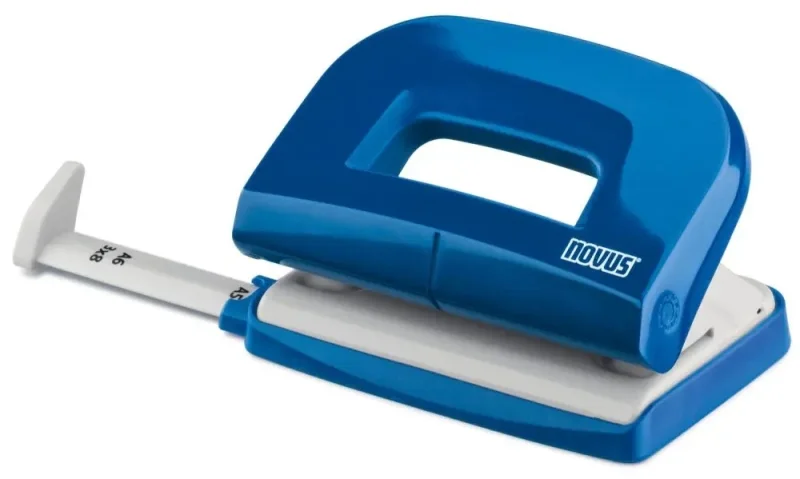 Novus E210 Perforadora Pequeña de Papel - Hasta 10 Hojas - Guia de Posicionamiento - Punzones 5.5mm - Color Azul