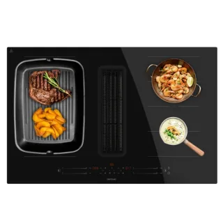 Cecotec Bolero Squad IH 4800 TotalFlex80 Cocina de Induccion Encastrable con Extractor Integrado Integrada - 7400W - Succion 630m3/h - Funcion Booster - 15 Niveles - Temporizador - Color Neg