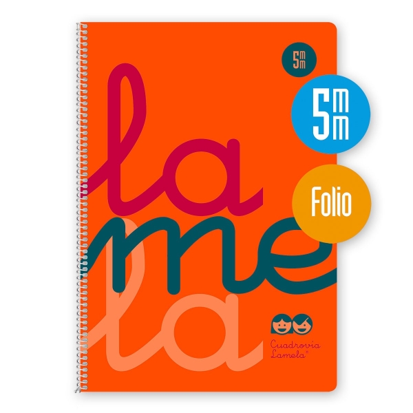 Lamela Cuaderno Espiral con 80 Hojas de 90g/m2 con Margen - Formato Folio - Pauta Cuadrovia de 5mm - Cubierta de Polipropileno - Papel Offset Blanco Extra - Color Naranja Fluorescente
