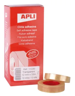 Apli Cinta Adhesiva Transparente 12mm x 33m - Resistente al Agua y a la Intemperie - Facil de Cortar y Aplicar - Ideal para Manualidades y Embalaje Transparente · Pack de 12 uds.