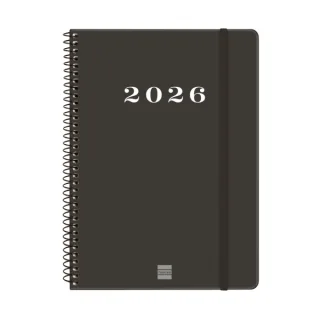 Finocam My Agenda de Espiral - Anual 2026 - Tapa Dura Antirayaduras - Formato E10 - 171x9x212mm - Semana Vista Horizontal - Color Negro