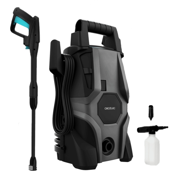 Cecotec HydroBoost 1400 Essential Hidrolimpiadora - 1400W - Presion 105bar - Caudal 426l/h - Botella de Jabon - Bomba de Aluminio - Facil Transporte - Accesorios Surtidos - Color Negro y Azu