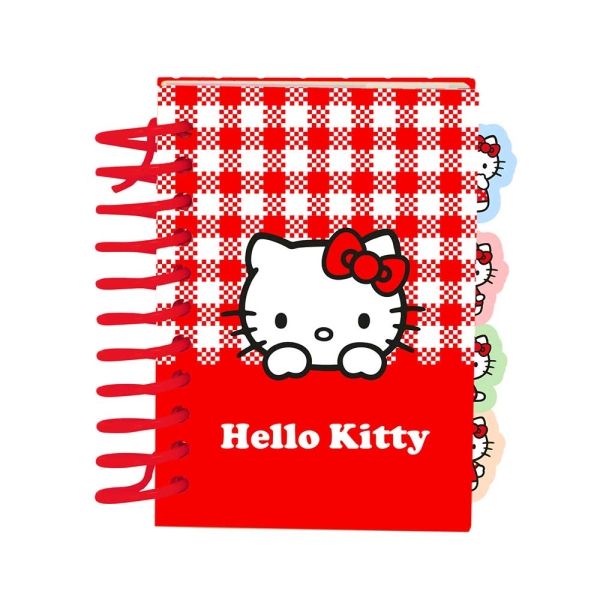Safta Hello Kitty Bloc de Notas - Formato A7 - 80 Hojas de 80 g/m2 - Espiral - Tapas Duras - 4 Separadores Interiores - 7.4x10.5cm - Color Rojo y Blanco