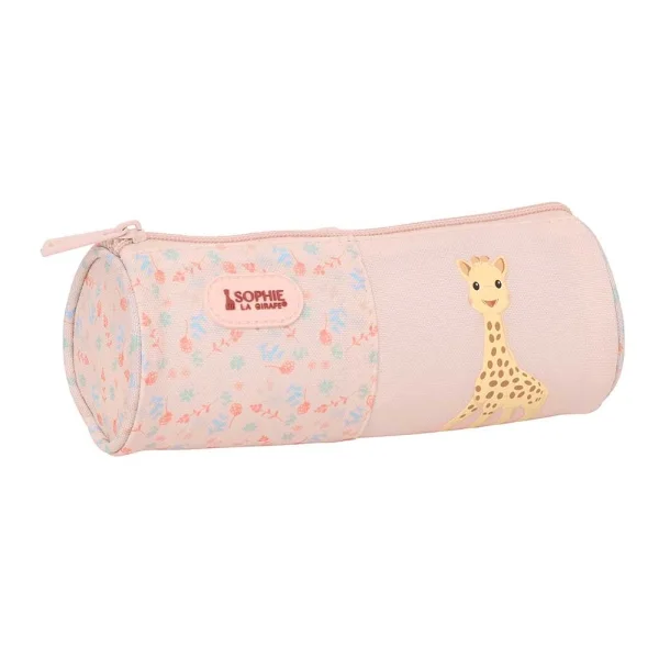 Safta Sophie la Girafe Joy Portatodo - Tirador Facil de Abrir - Material Reciclado - Resistente al Agua - 1L - 200x70x70mm - Color Rosa Pastel