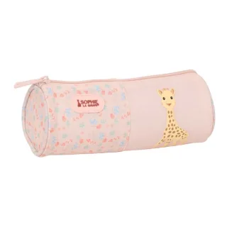 Safta Sophie la Girafe Joy Portatodo - Tirador Facil de Abrir - Material Reciclado - Resistente al Agua - 1L - 200x70x70mm - Color Rosa Pastel