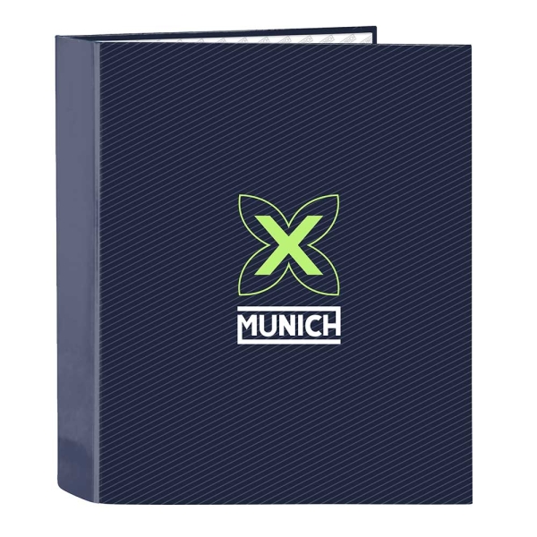 Safta Munich Blue Indigo Carpeta con 4 Anillas 40mm - Tapas Duras Forradas - Formato Folio - 270x60x330mm - Color Azul Marino