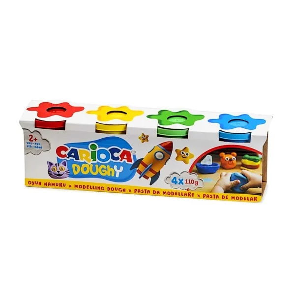Carioca Doughy Pack con 4 Botes de Pasta de Modelar 110gr - Blanda y Flexible - Facil de Amasar y Moldear - Ideal para Iniciacion al Modelaje - Colores Surtidos