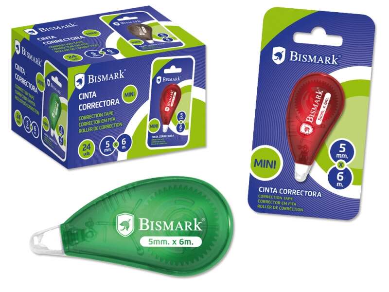 Bismark Mini Cinta Correctora en Seco - Alta Calidad - Correccion Rapida - No Mancha - No Deja Huella en Fotocopias · Pack de 24 uds.