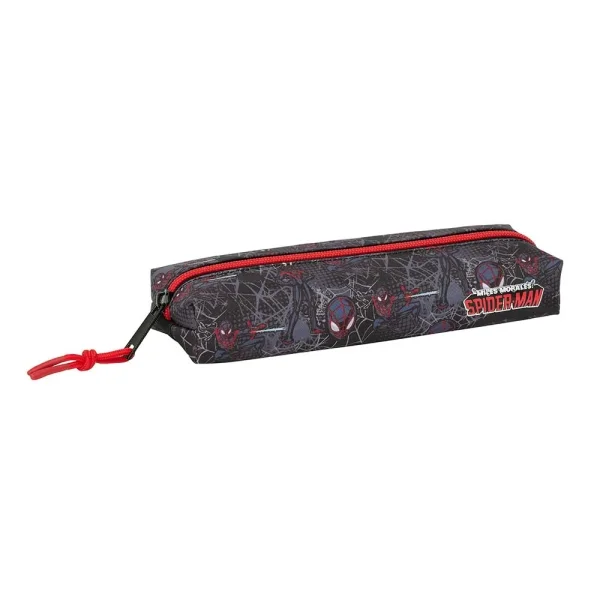Safta Miles Morales Portatodo - Cremallera - Goma Elastica - 0.53L - 220x70x40mm - Color Negro y Rojo