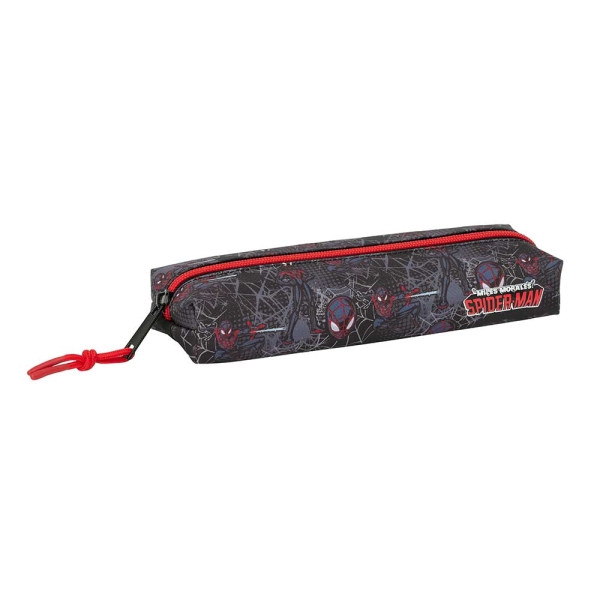 Safta Miles Morales Portatodo - Cremallera - Goma Elastica - 0.53L - 220x70x40mm - Color Negro y Rojo
