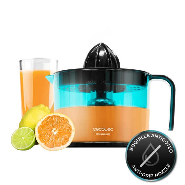 Cecotec EssentialVita Adjust Black Exprimidor Electrico - 40W - Filtro Regulador de Pulpa - 2 Conos Desmontables - Boquilla Antigoteo - Apto Lavavajillas - Cubierta Antipolvo - Color Negro y