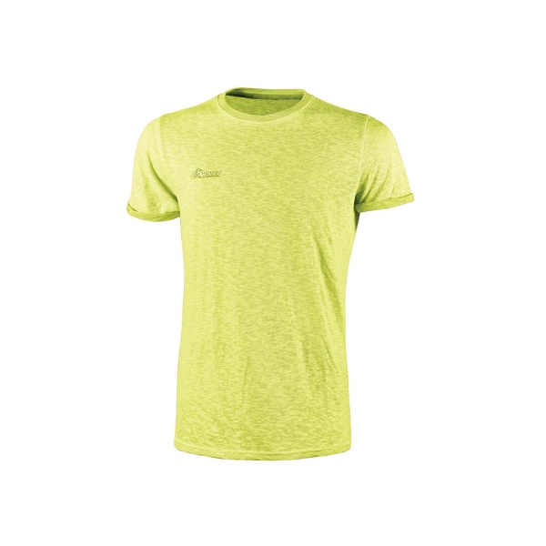 Upower Fluo Camiseta de Manga Corta - Talla 2XL - Algodon Flameado, Tejido Transpirable, Ajuste Slim-Fit, Cuello Redondo Acanalado - Color Amarillo Fluorescente