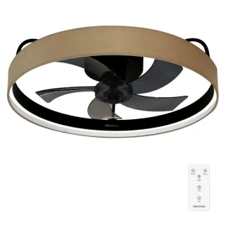 Cecotec EnergySilence LampAero 650 Beige Design Ventilador de Techo con 5 Aspas y Luz - 20W - Tulipa de Tela - 3 Tonos LED - Temporizador - 6 Velocidades - Modo Invierno - Color Negro
